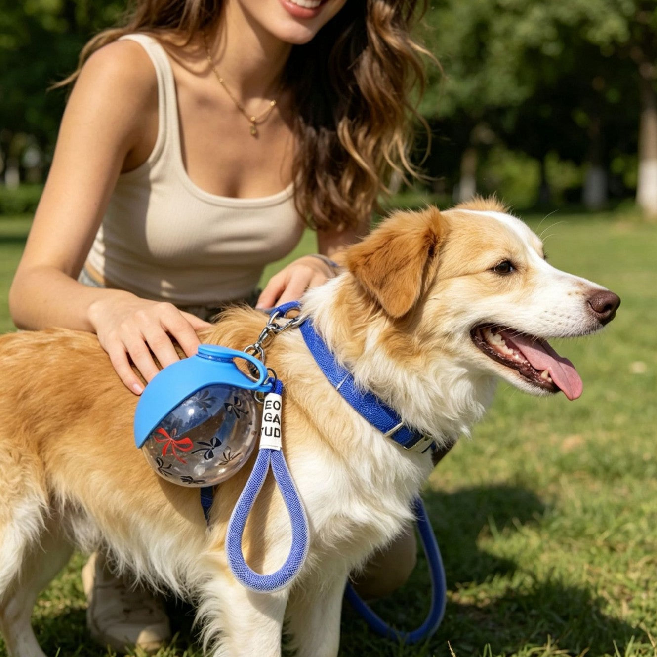 Dog drinking fresh water during an outdoor walk