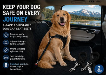 PetDrive Premium 2-Pack Adjustable Dog Car Seat Belts