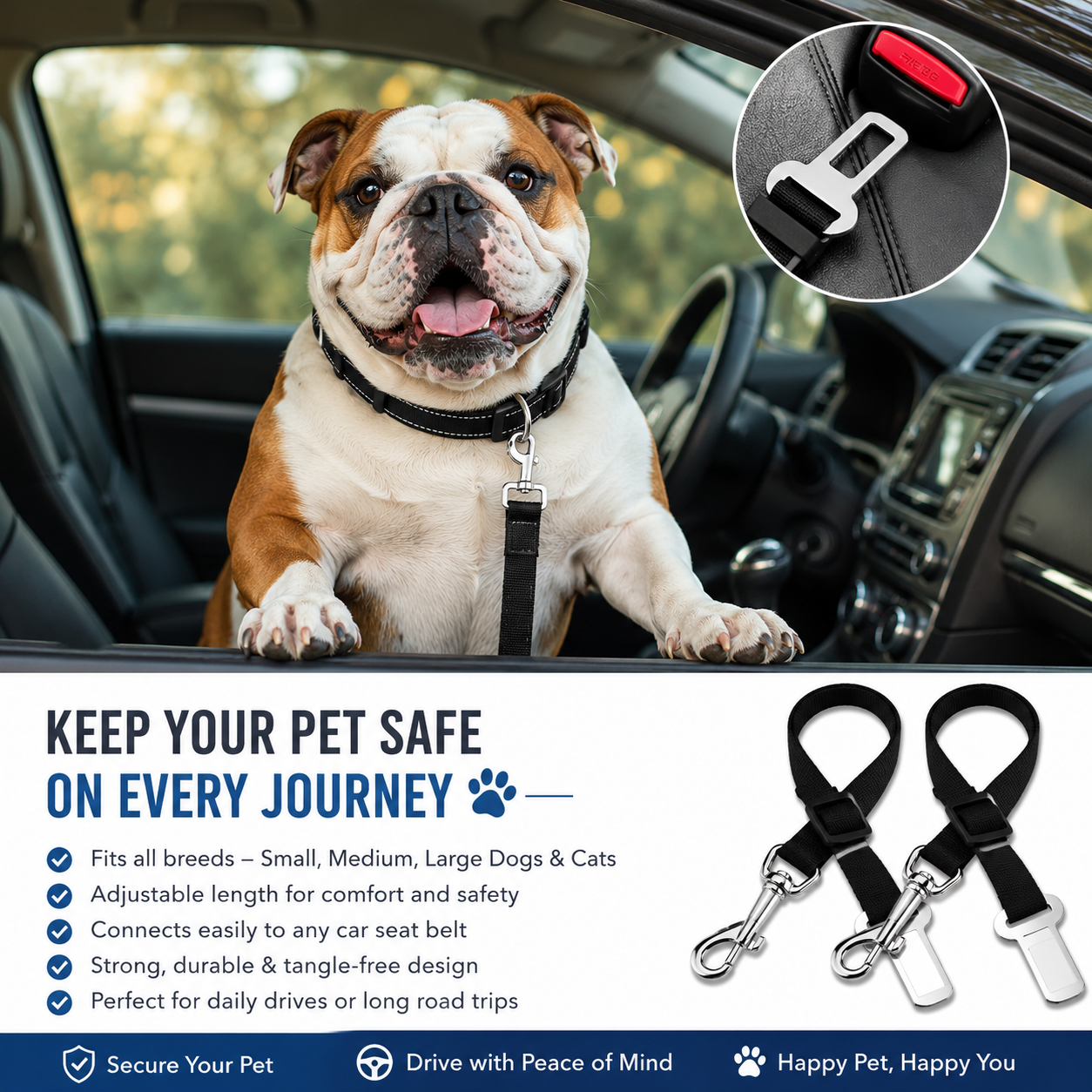 PetDrive Premium 2-Pack Adjustable Dog Car Seat Belts